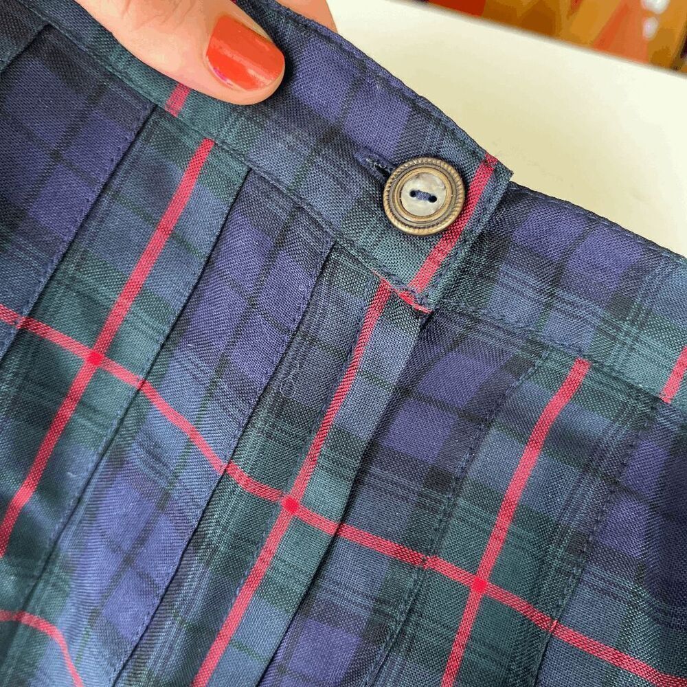 VTG 90s GAP Plaid Tartan Pleated Midi Skirt Rayon Grunge Academia Sz 8 - Picture 8 of 8
